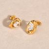 Earrings Stainless Steel Oval White Zircon Stud Earrings Gold Ladies Fashion Earrings, Necklace