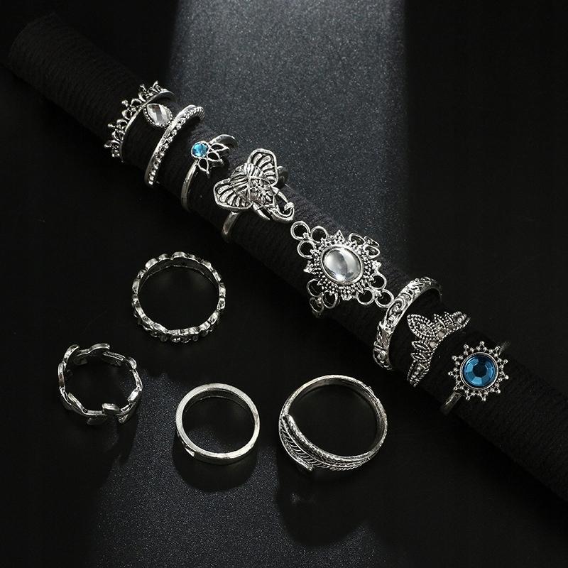 Silver Retro Punk Boho Ring Set 74