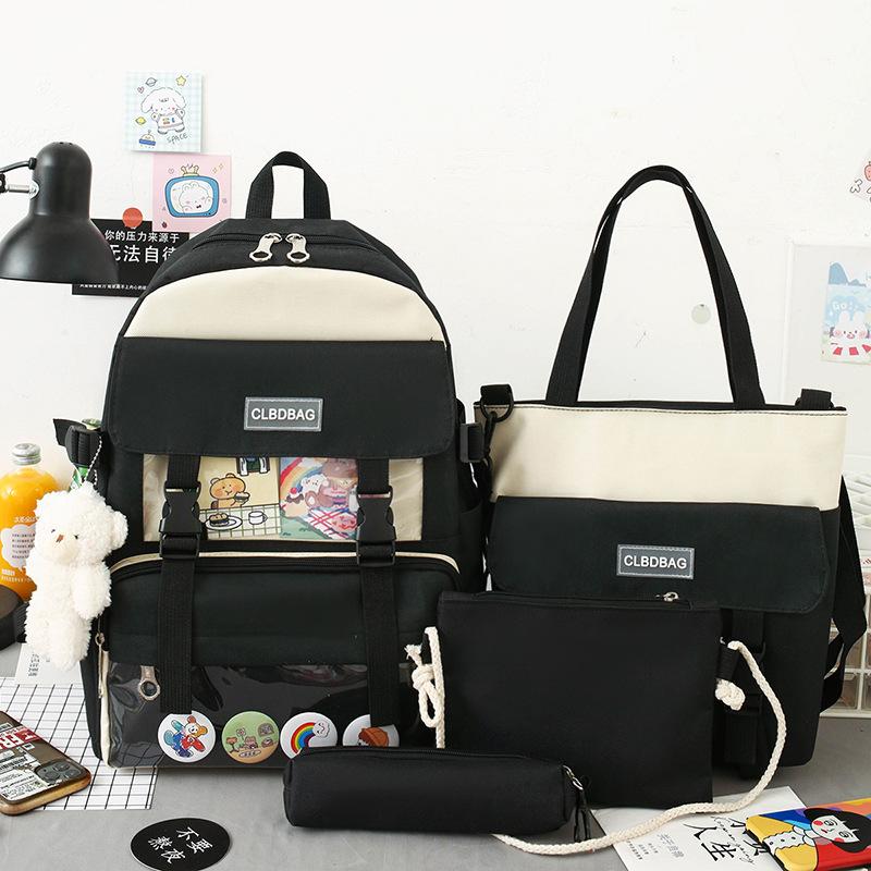 Canvas Backpack Women'S Tide Multi-Purpose Four-Piece Backpack Harajufeng Campus Junior High School Student Schoolbag