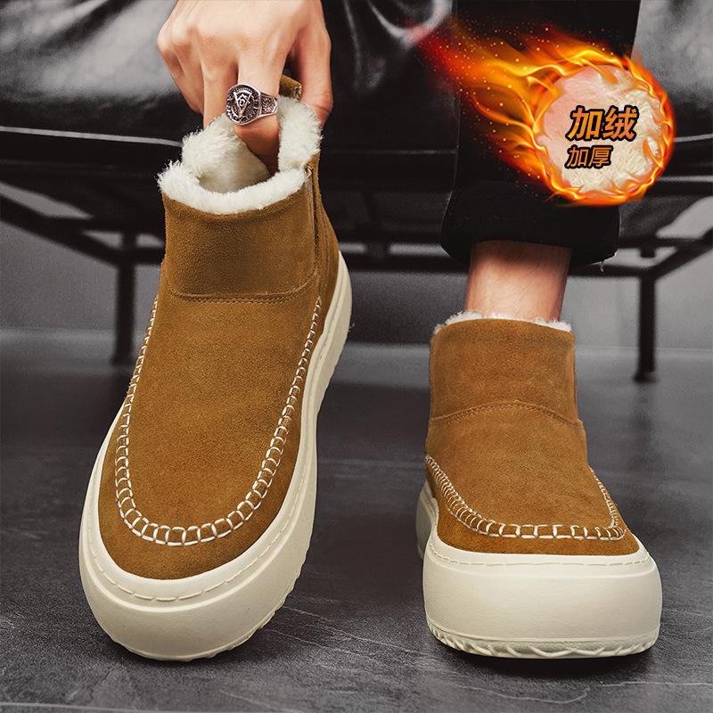 Snow boots men's shoes fleece warm lazy thickened cotton shoes thick-soled non-slip short boots