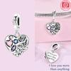 Silver 925 Colored Zircon Heart-shaped Pendant Beads Charm Fit Bracelet Jewelry Making Fine Gift for Women