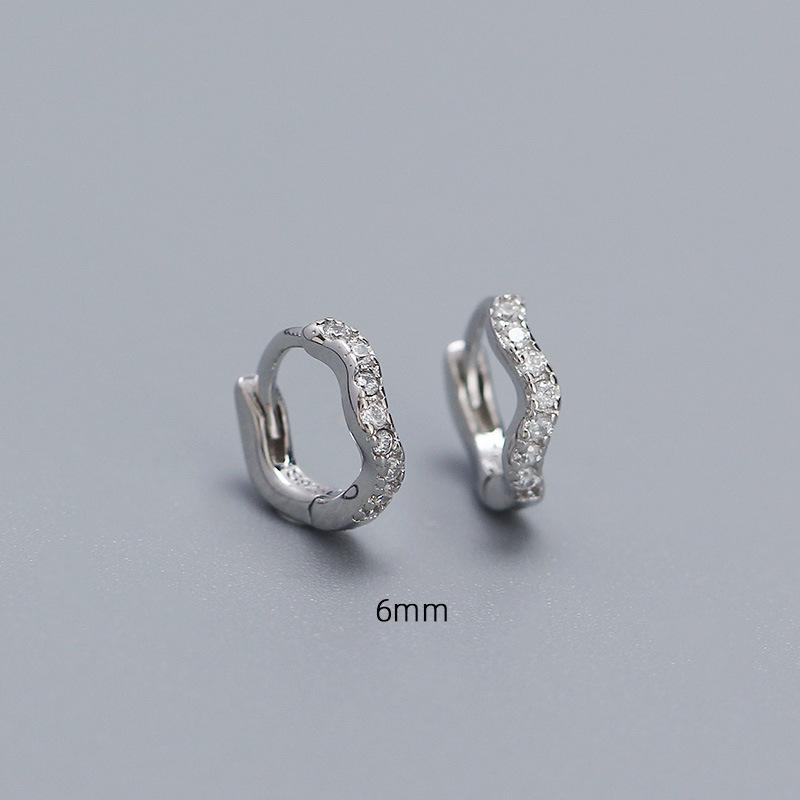 Sterling Silver Wave Ear Cuff with Diamonds - Elegant Stackable Women s Earrings 925 Silver