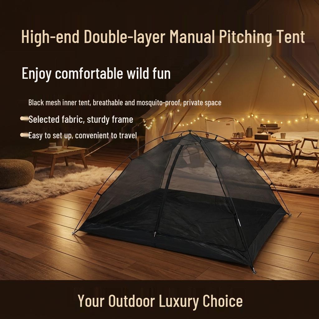 Portable Double-Layer Camping Tent with Sun and Mosquito Protection, Lightweight and Ventilated for Outdoor Adventures