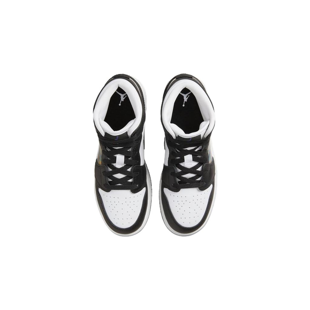 Air Jordan 1 Mid GS Hologram Kids Sneakers Black New-Emerald University-Red DR9495-001