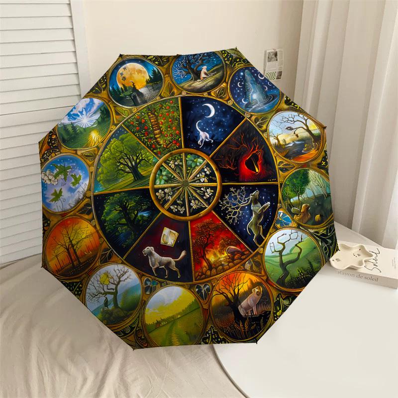 

1PC Nature WheelAutomatic Open/Close Umbrella with Windproof, 8-Rib Sturdy Canopy, Durable Ribs, Fashionable Design, Outdoor Accessory, Fun Prin, Holi