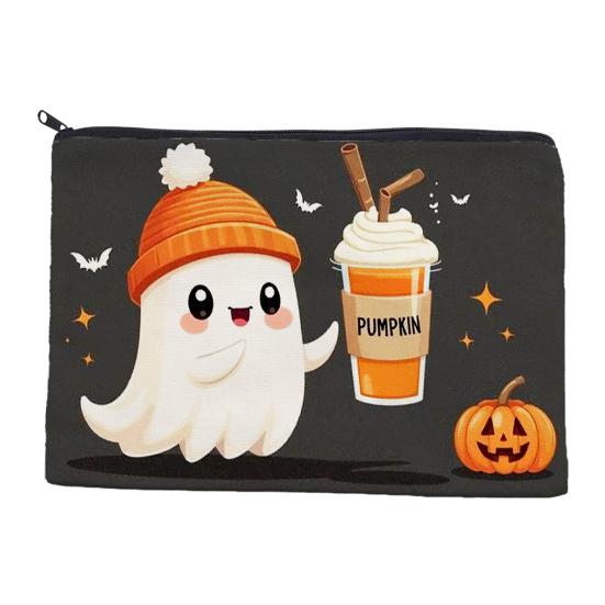Digital Print Pouch Halloween Theme Cosmetic Bag, Durable Canvas Zipper Makeup Pouch, Storage Bag Portable for Stationery And Daily Cute Organizer