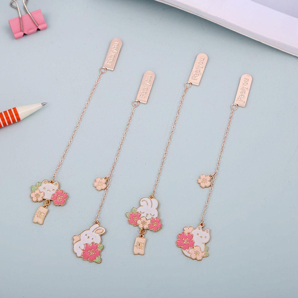 

Clips Marker of Page Book Tag Book Clips Romantic Sakura Metal Bookmark Rabbit Pendant Bookmark A