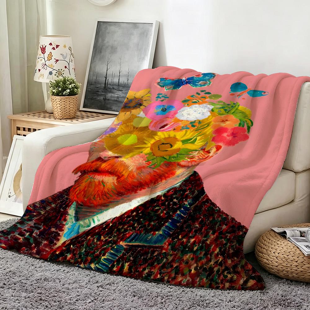 Art F Funny F Floral a Art Throw Flannel Throw Blanket Suitable for Sofa Living Room Bedroom