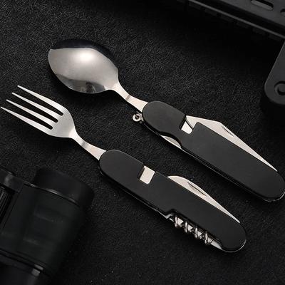 Esslöffel-Set 4 in 1 Faltbarer Löffel Messer Gabel Flaschenöffner Outdoor Geschirrset Edelstahl Faltbare Taschen-Kits