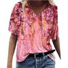 Summer V-neck 3D Feather Flower Printed Top Fashionable Casual Short Sleeved Women's T-shirts