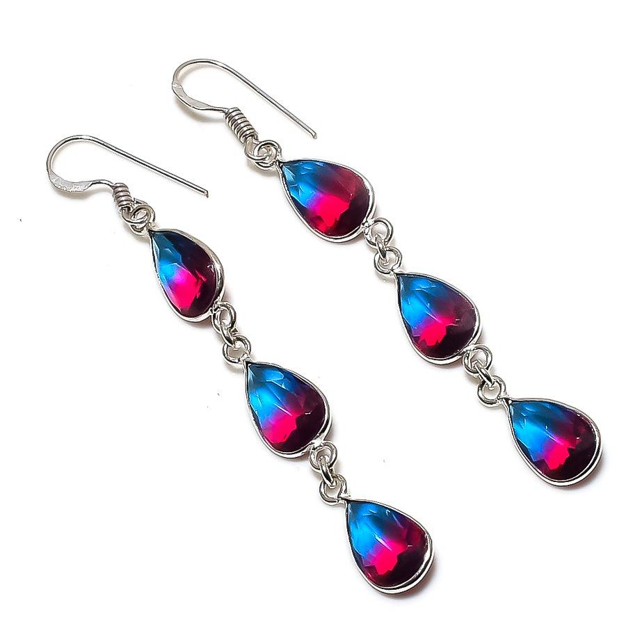 

Подарочные серьги ручной работы с натуральным двухцветным турмалином из стерлингового серебра 925 пробы 2,84 дюйма a5f12