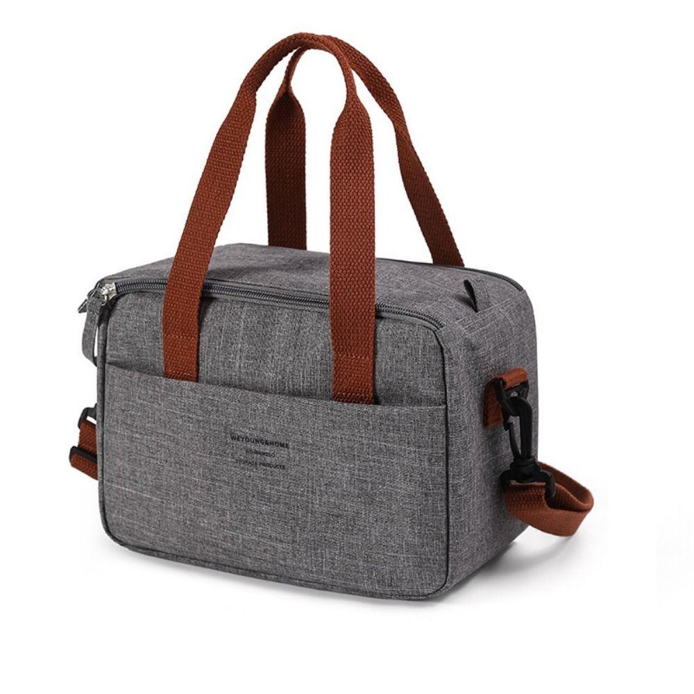 Solid Color Portable Lunch Bag Oxford Cloth Waterproof Aluminum Foil Lunch Bag Large Capacity with Handle Food Shoulder Bags