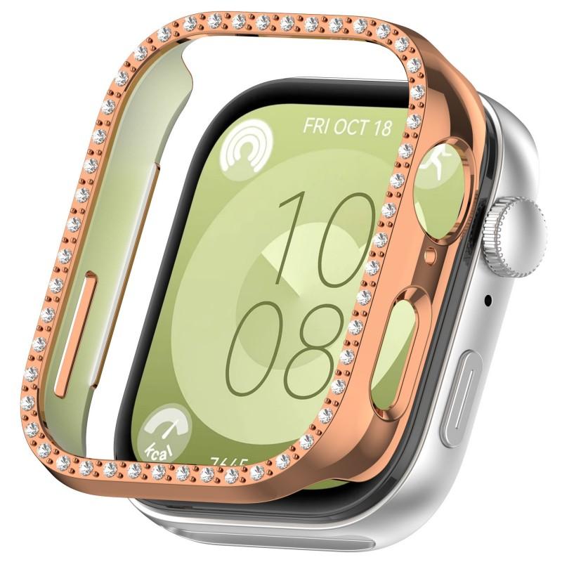Carcasă PC Bling Pentru Huawei Watch Fit 3 Cristal Diamant Rând Dublu Carcasă Protectoare PC Bandă Protector Curea Ceas