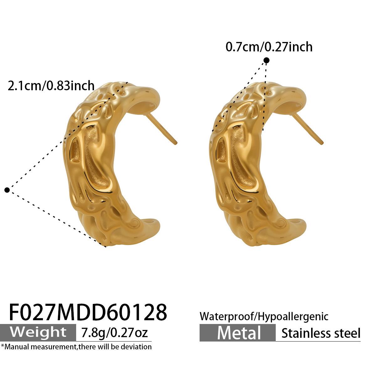 

18K Gold Plated Stainless Steel C-Shaped Earrings: Hammered Matte, Elegant, Versatile, and Trendy.