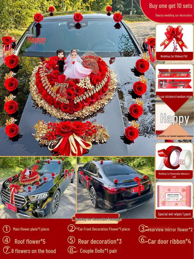 2024 Complete Wedding Car Decoration Set with Suction Cup Attachment