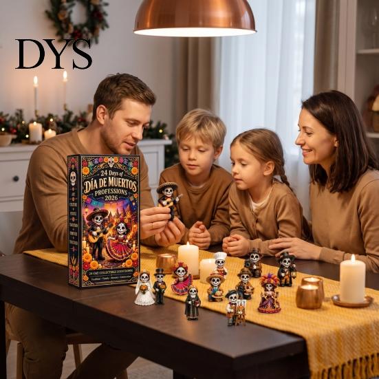 Family Keepsake Gift for Holiday Day of The Dead Advent Calendar, 24-Day Countdown Miniature Village Birthday Boys Girls Set, Collectible Figures