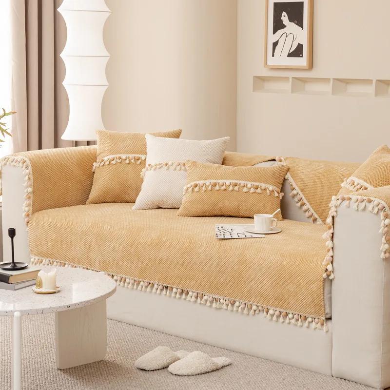 

Новая вельветовая плетеная диванная подушка Four Seasons, универсальный шар с кисточками, простой нескользящий чехол для дивана, однотонный чехол для дивана 30x50cm pillowcase