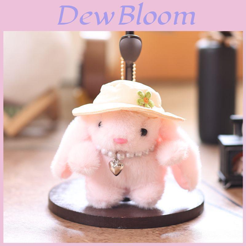 Cute Bunny Plush Keychain With Simulated Pearl Decor Embroidered Flower Hat For Gift And Bag Decoration