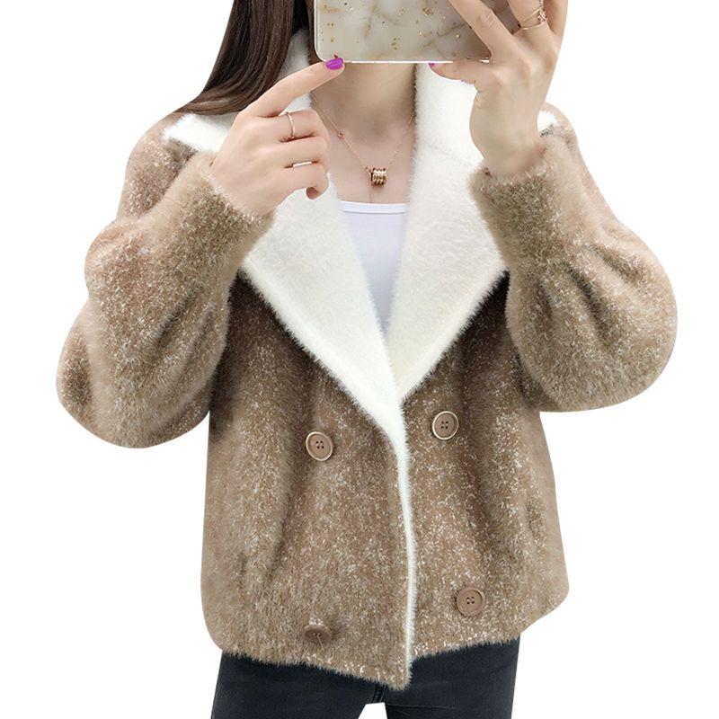 

Модный свободный кардиган из меха норки женский осенний в корейском стиле XL коричневый