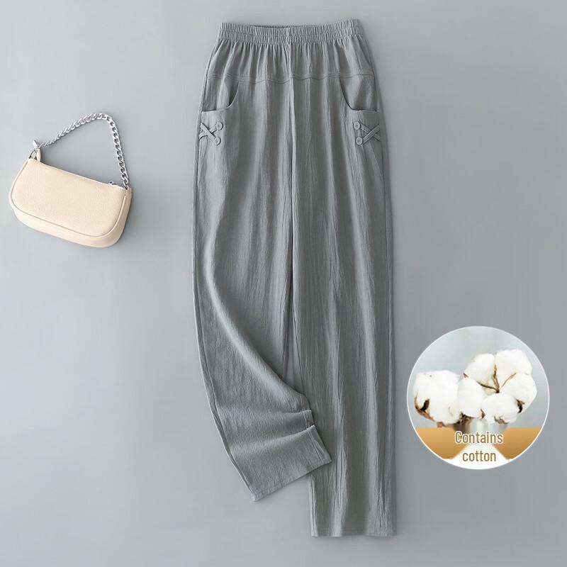 YUZHAOLIN Women s 100% Cotton High-Waist Ankle-Length Pants for Seniors XL