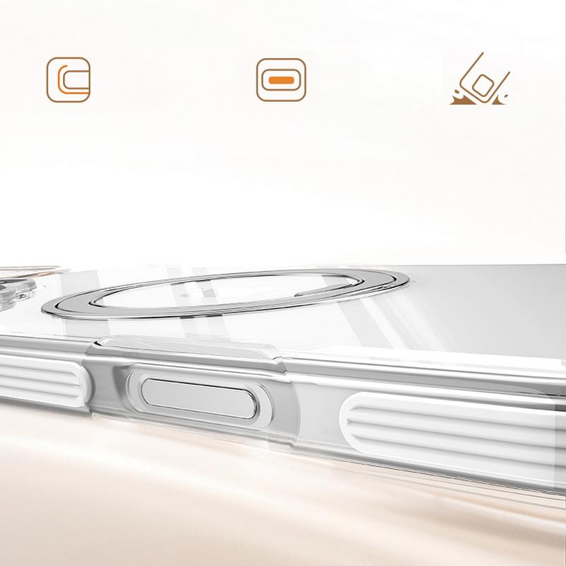 Metal Bracket Magnetic Clear Phone Case For iPhone 16 15 Pro Max 14 Pro 13 12 for Magsafe Transparent Shockproof Hybrid PC Hard Bumper Cover