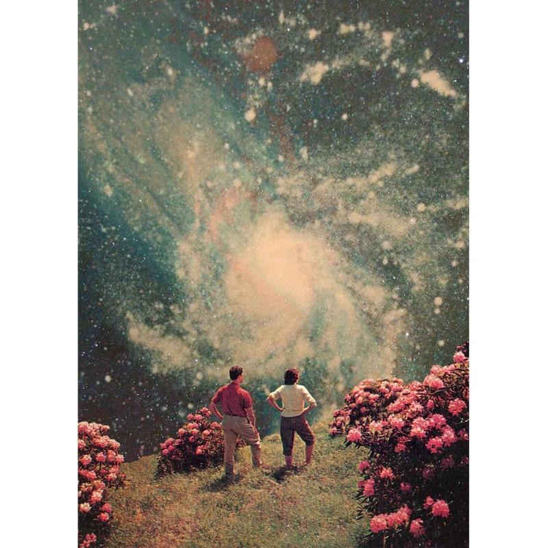 Vinatge Space Collage Night Sky Posters Canvas Painting Galaxy Moon Surrealism Wall Picture for Living Room Decoration At Home