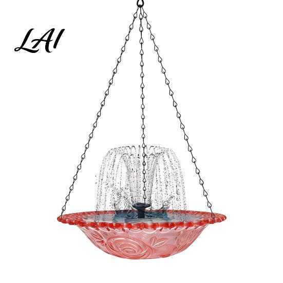Hanging Bird Bath Solar Cascade Fountain Birdbath Powered Bowl with Pump Attracts розовый