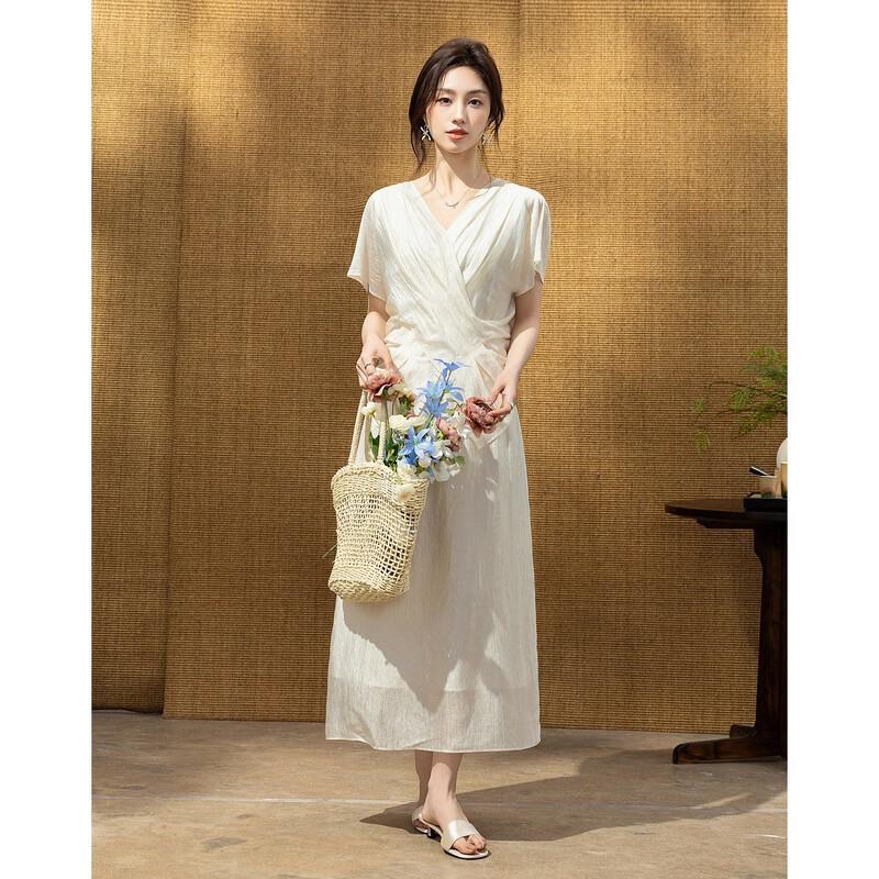 Elegant V-neck Batwing Sleeve Acetate Dress