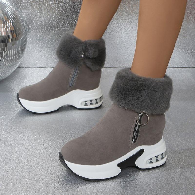 Autumn and winter new thick-soled snow boots large size casual warm cotton shoes medium tube solid color wedge heel air cushion short boots