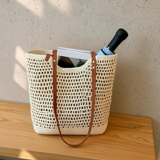 Crochet Shoulder Bag, Large Capacity Tote Bag, Lightweight Knit Handbag, Summer Beach Tote Purse for Women Holiday Commuting Daily Use