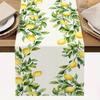 Lemon Leaf Printed Linen Table Runner Holiday Party Decor Watercolor Lemon Green Leaves Table Runners Kitchen Dining Table Decor