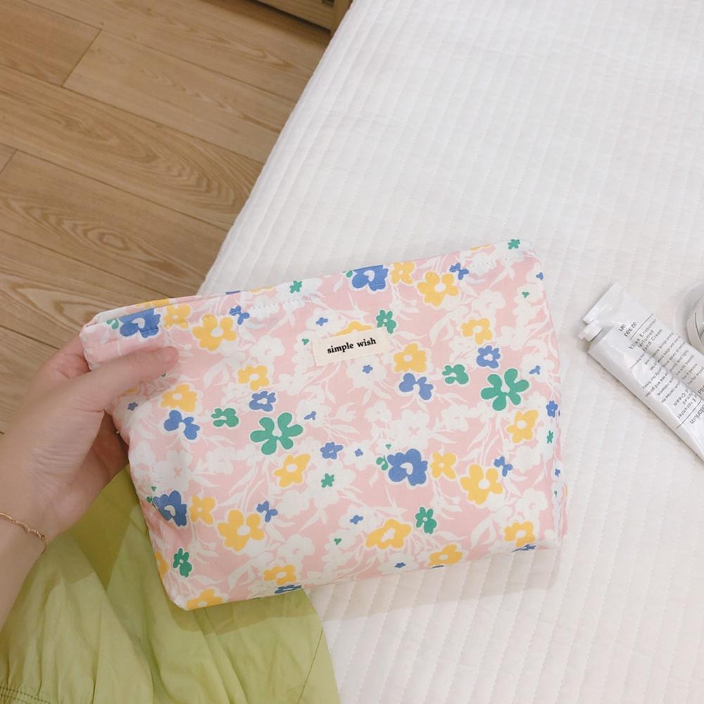 518 Flower Pattern Canvas Makeup Cosmetic Bag Travel Toiletry Organizer Storage Pouch