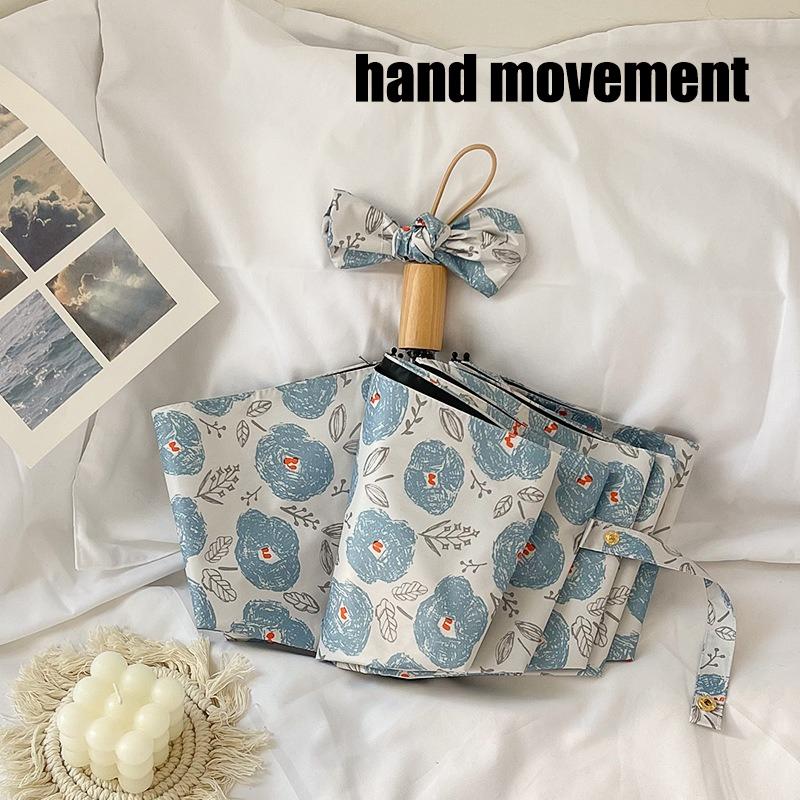 

Полностью автоматический складной зонт для дождя и солнца, зонт от солнца и защиты от солнца с масляной живописью и маленьким синим цветком 8K