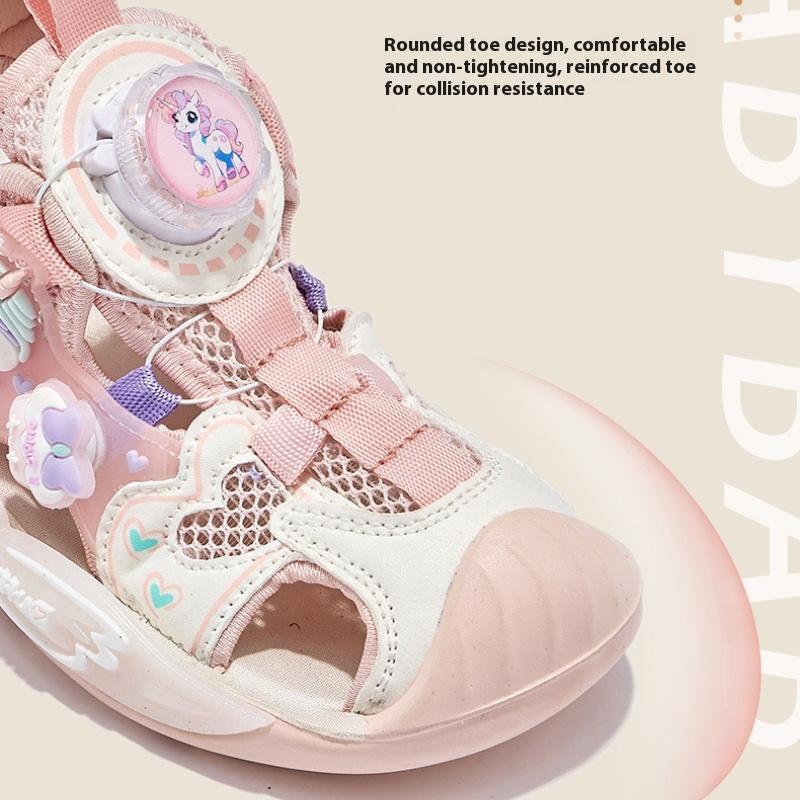 New Summer Girls' Closed Toe Rotating Button Beach Soft Sole Refreshing Sandals