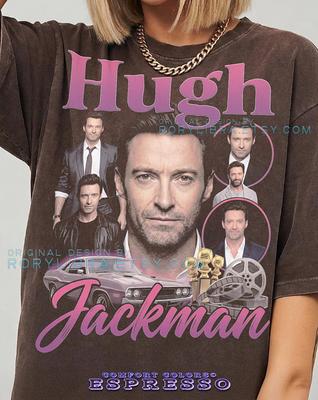 Hugh Jackman Vintage Actor Portrait Graphic Comfort Colors® TShirt and Kids Tshirt, Retro Celebrity Fan Gift Pink Collage Design Tee