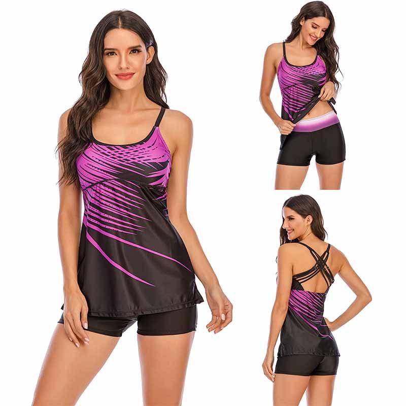 Kadın Yaz İki Adet Mayo Çapraz Askı Seksi Bikini Set Tankini Mayo Artı Boyutu S-8XL