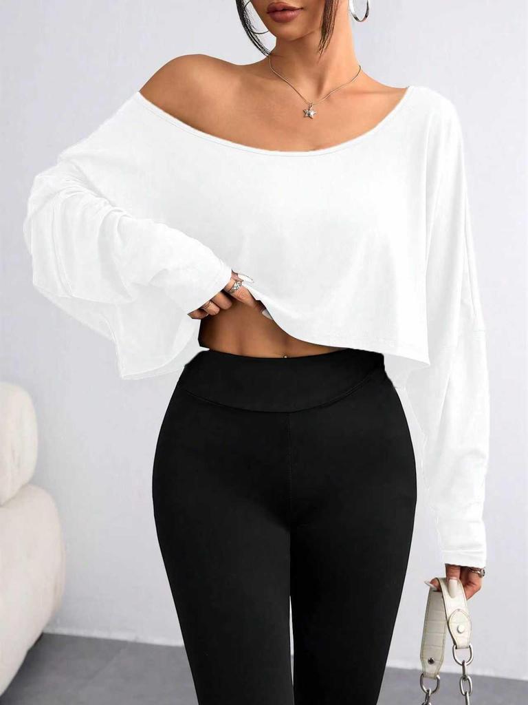 2025 New European/American Off-the-Shoulder Loose Long Sleeve Crop Top