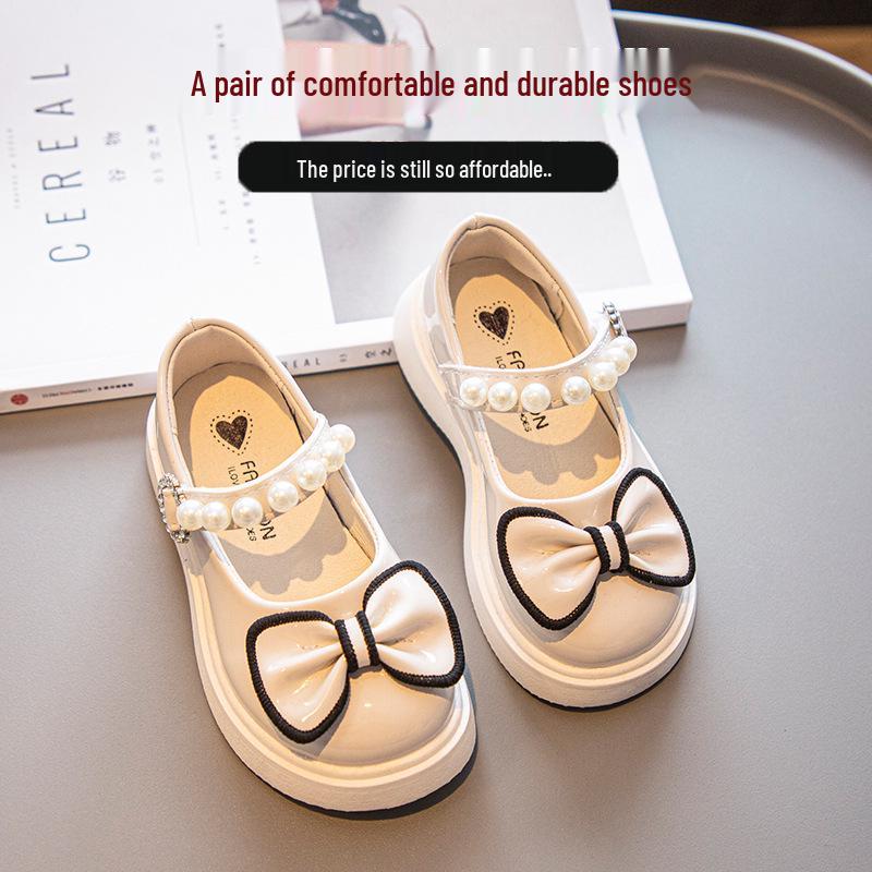 Girls' Mary Jane Leather Shoes: Black & White British Style, Super Soft Princess Performance Shoes for Spring & Autumn.