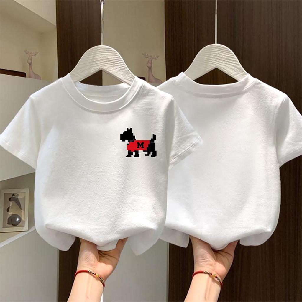 Girls' Summer Loose-Fit White Cotton Half-Sleeve T-Shirt