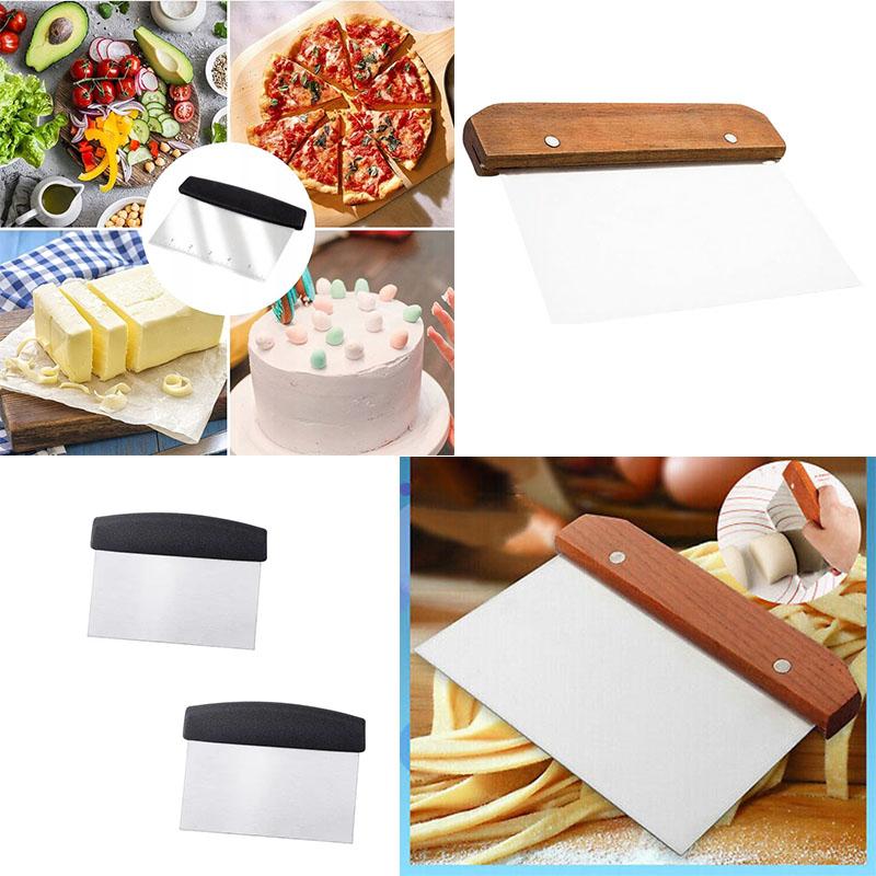 Baking Scraper and Cheese Knife with Wooden Handles Multi Purpose Dough Cutter Chopper for Baking Grilling and Food Preparation