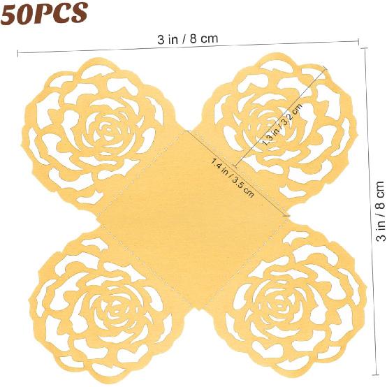 50pcs Hollow Rose Lace Paper Truffle Cups, Gold Cupcake Liners for Brigadeiro, Chocolate and Mini Candy, Ideal for Wedding, Party Dessert Table