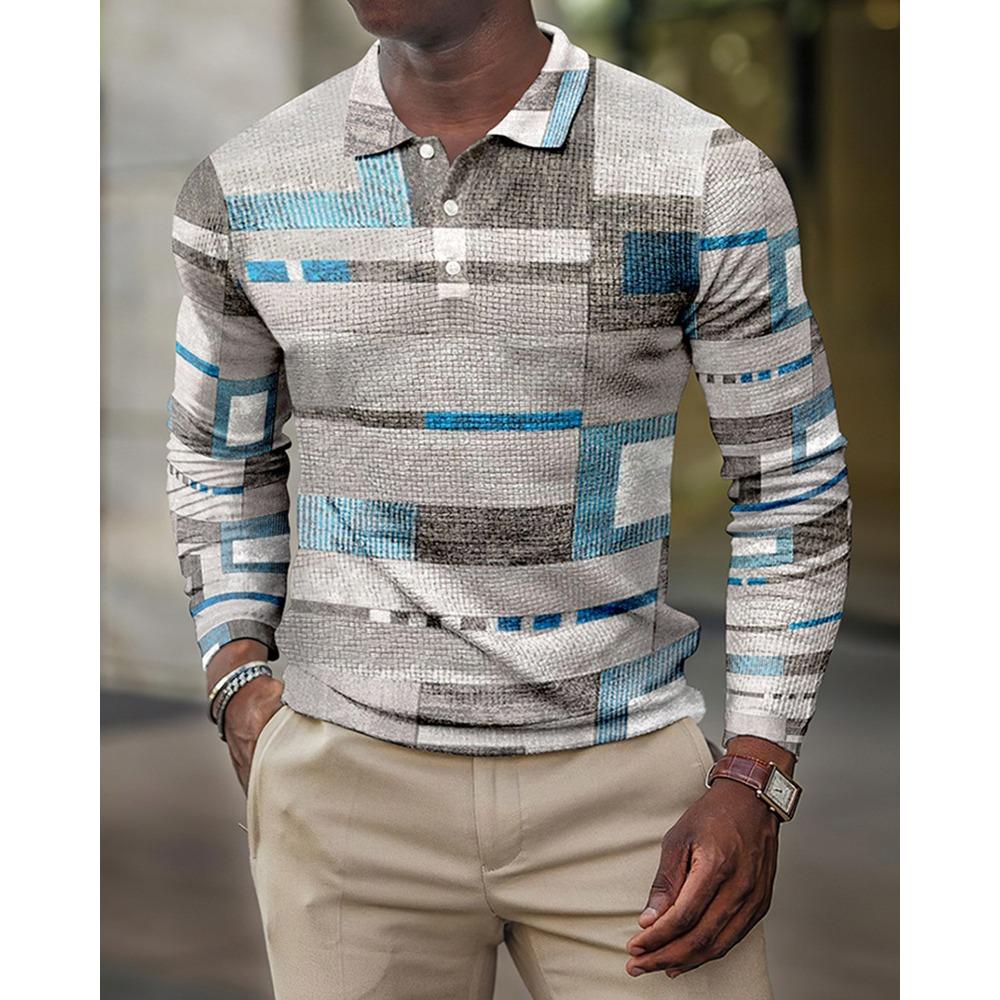 New Men's Sweatshirt Geometric 3D Printed Casual Lapel Polo Shirt