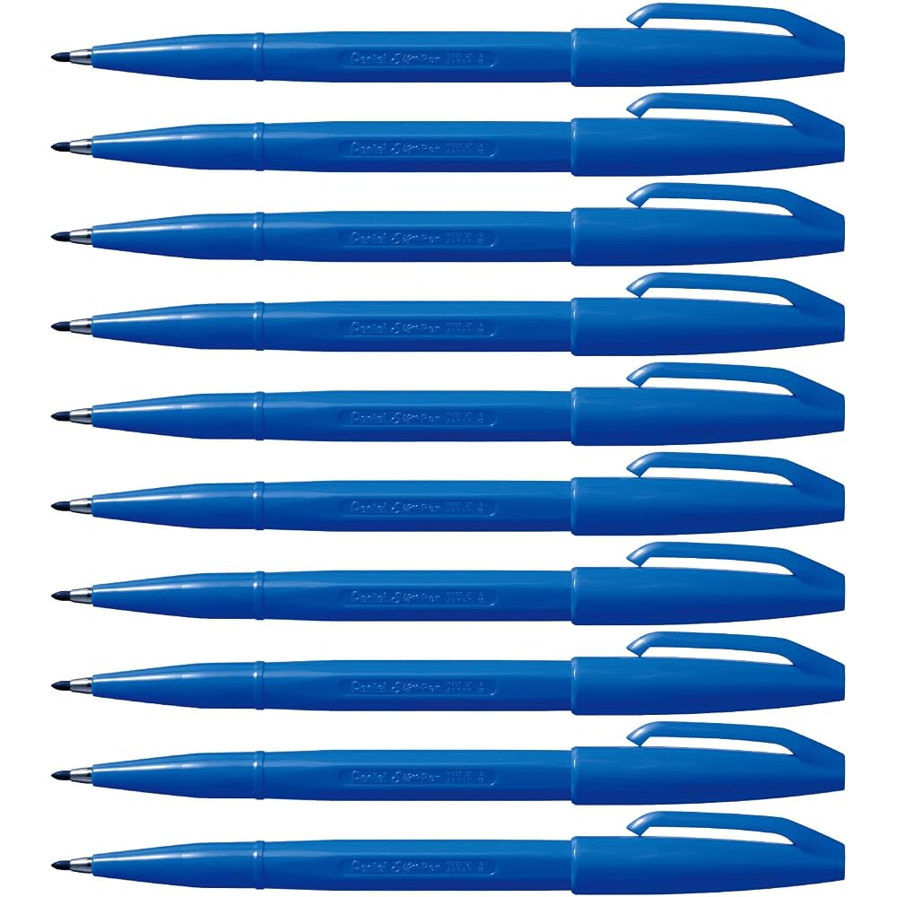 Pentel S520-CD Water-based Pen Signature Pens, Blue, Set of 10