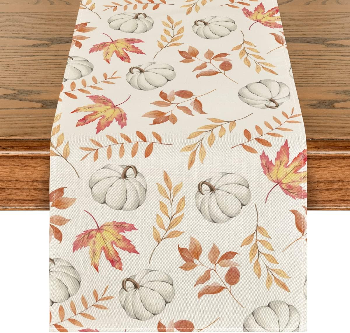 Herfstpompoenen Esdoornbladeren Linnen Tafelkleed Ladekast Sjaals Decor Herfst Oogst Keuken Eettafelkleed Feestdecoraties 150x33cm