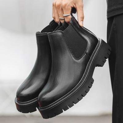 Mode Frühling Chelsea Herren Stiefel mit dicker Sohle Modische Lederstiefel Business Formal Pelz Kurze Stiefel Britischer Stil Luxus Motorradstiefel