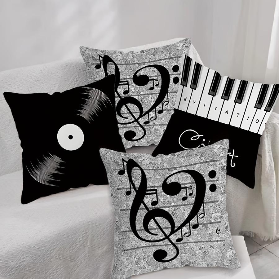 Music themed pillowcase with piano, notes and CD designSuitable for sofa car bedroom decorative cushion cover pillow cover