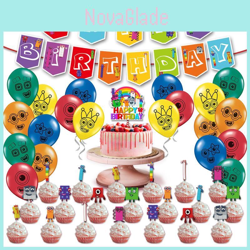 Härligt Numberblocks-tema Ballong Dragflagga Set För Festliga Födelsedagsfiranden