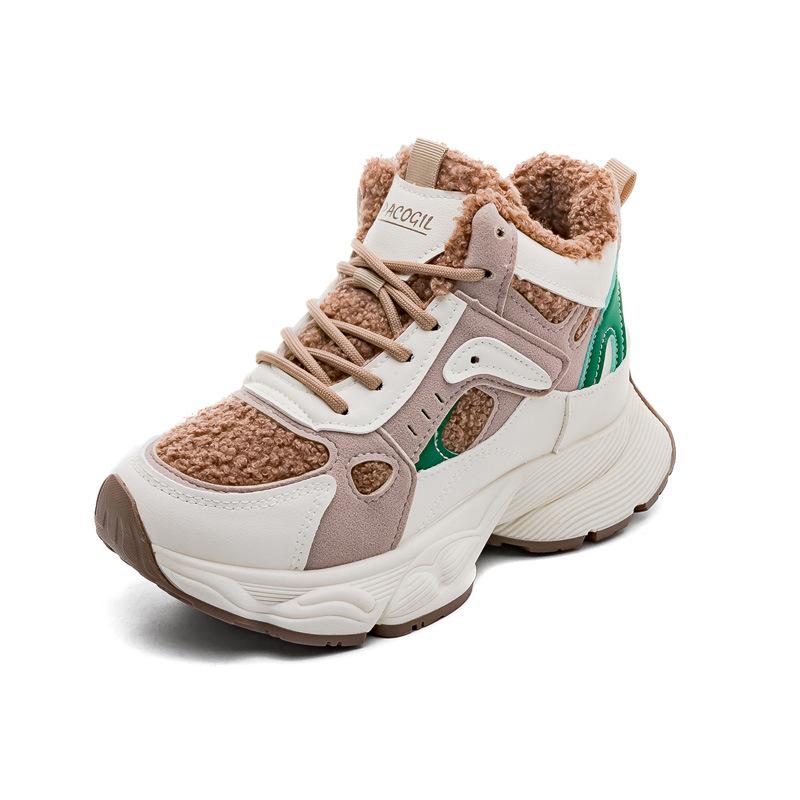 Fleece thickened warm high-top cotton shoes 22 winter new little white sports dad shoes student