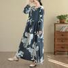 DIMANAF New 2025 Women Plus Size Spring Long Dress Loose Basic Vintage Oversize Long Sleeve Maxi Floral