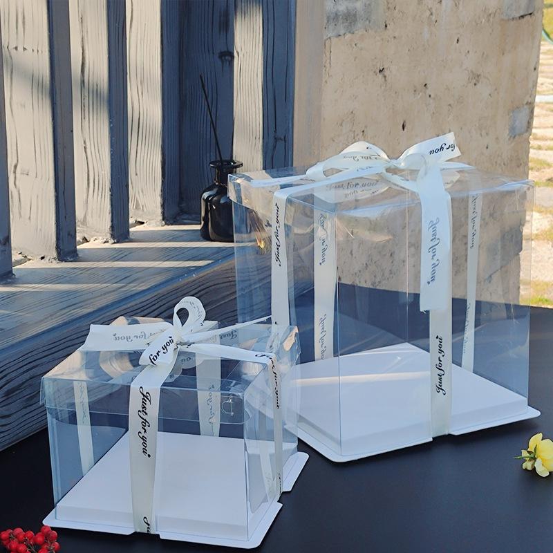 Transparent Cake Box with White Lid - 4, 6, 8, 10 Inch Three-in-One Heightened for Birthday Cakes